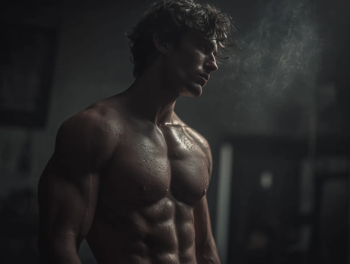 Athlet im dramatischen Licht nach dem Training
