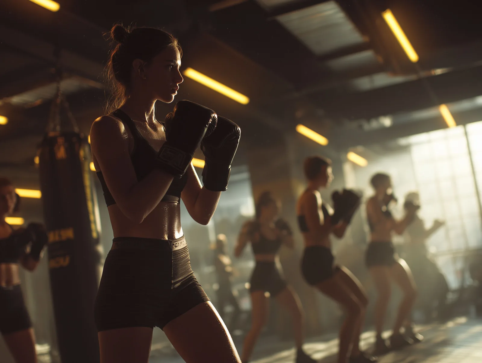 Athletin beim Boxtraining in der Gruppe